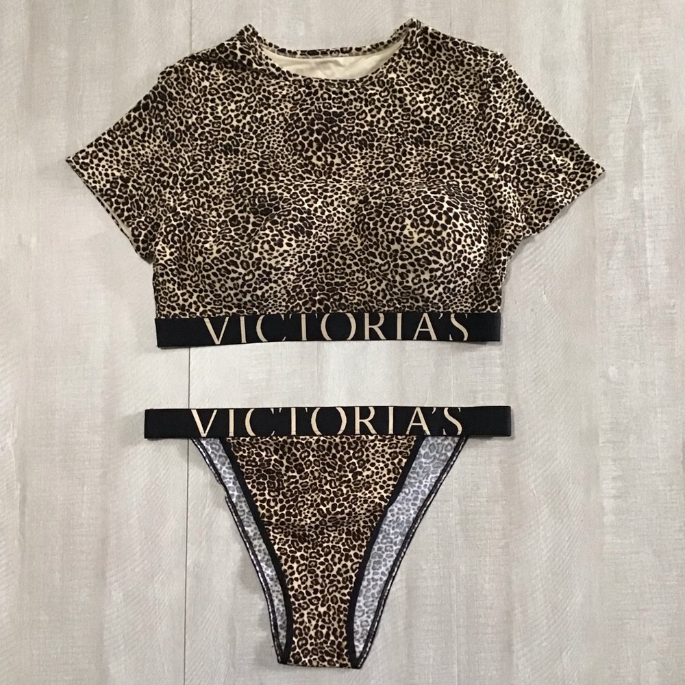 Victoria’s Secret Cotton Short Sleeve Bralette Crop Top & Logo 90s Brief Panty